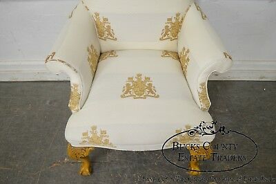 Thomasville Custom Lion Coat of Arms Upholstered Ball & Claw Wing Chair