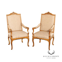 French Louis XV Style Custom Quality Pair Fauteuil Armchairs