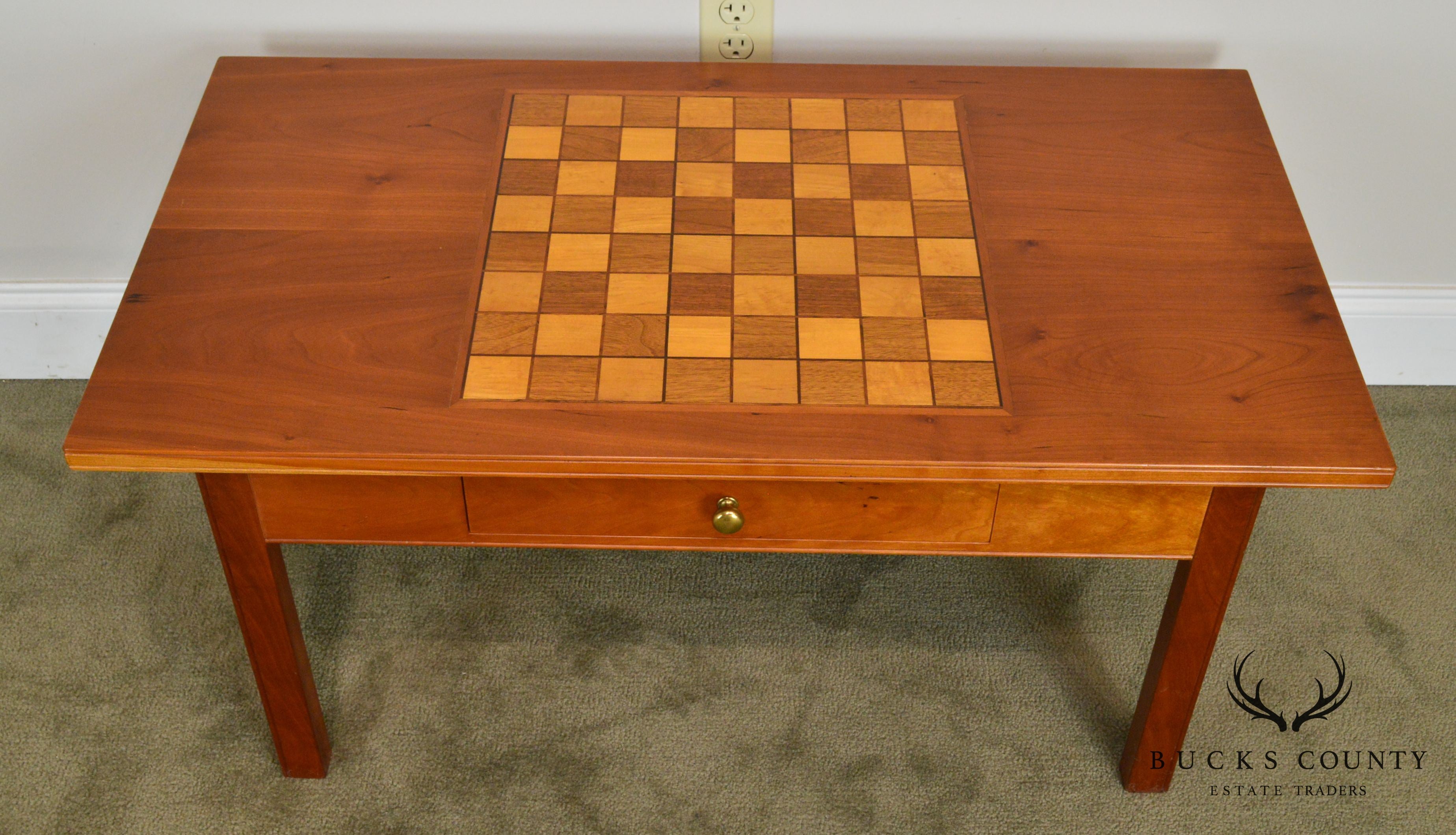 Hand Crafted Solid Cherry Wood Checkerboard Top Game Table by F. G. Harrison III