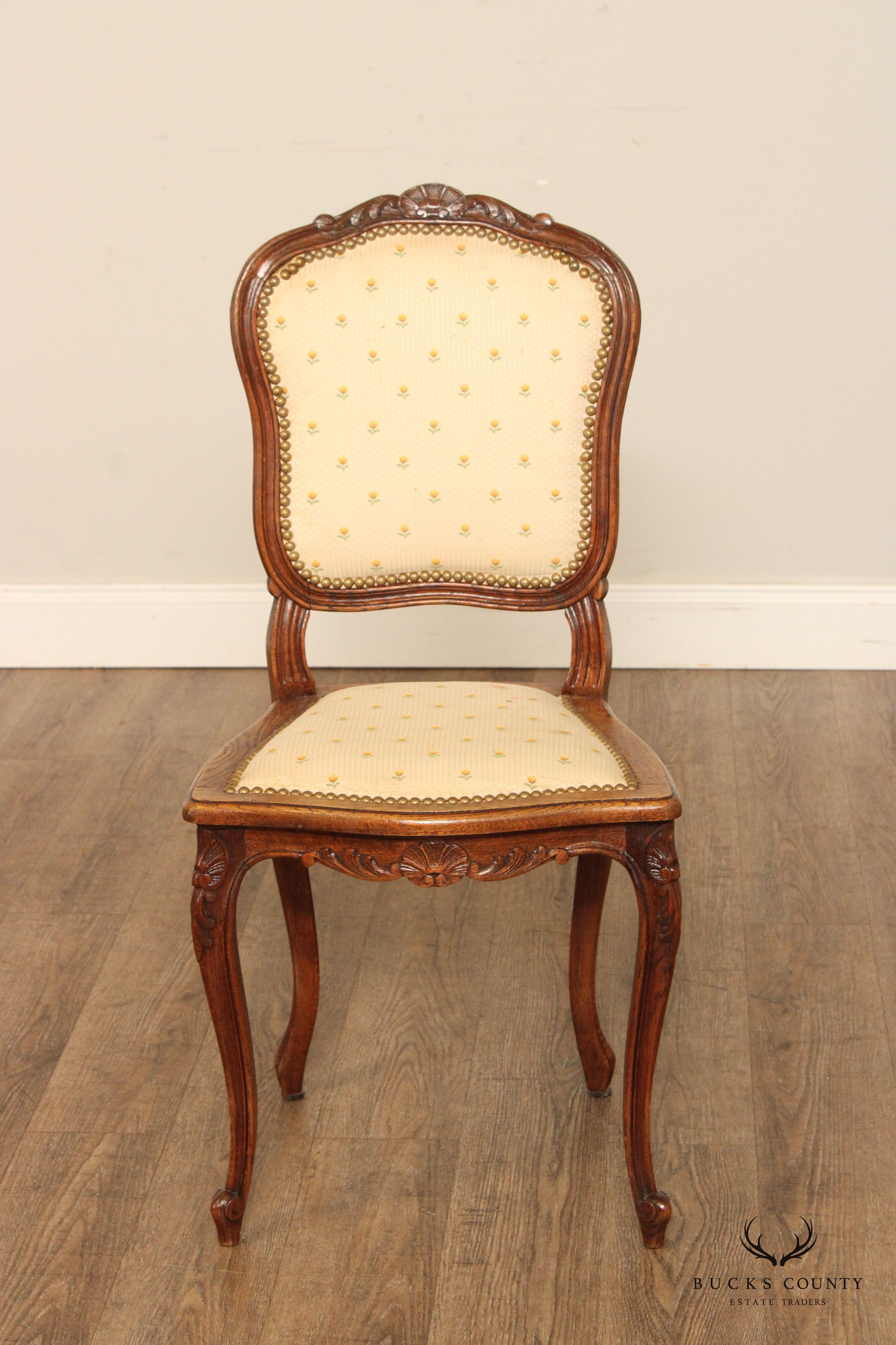 French Louis XV Style Antique Set of Six Oak Dining Chairs