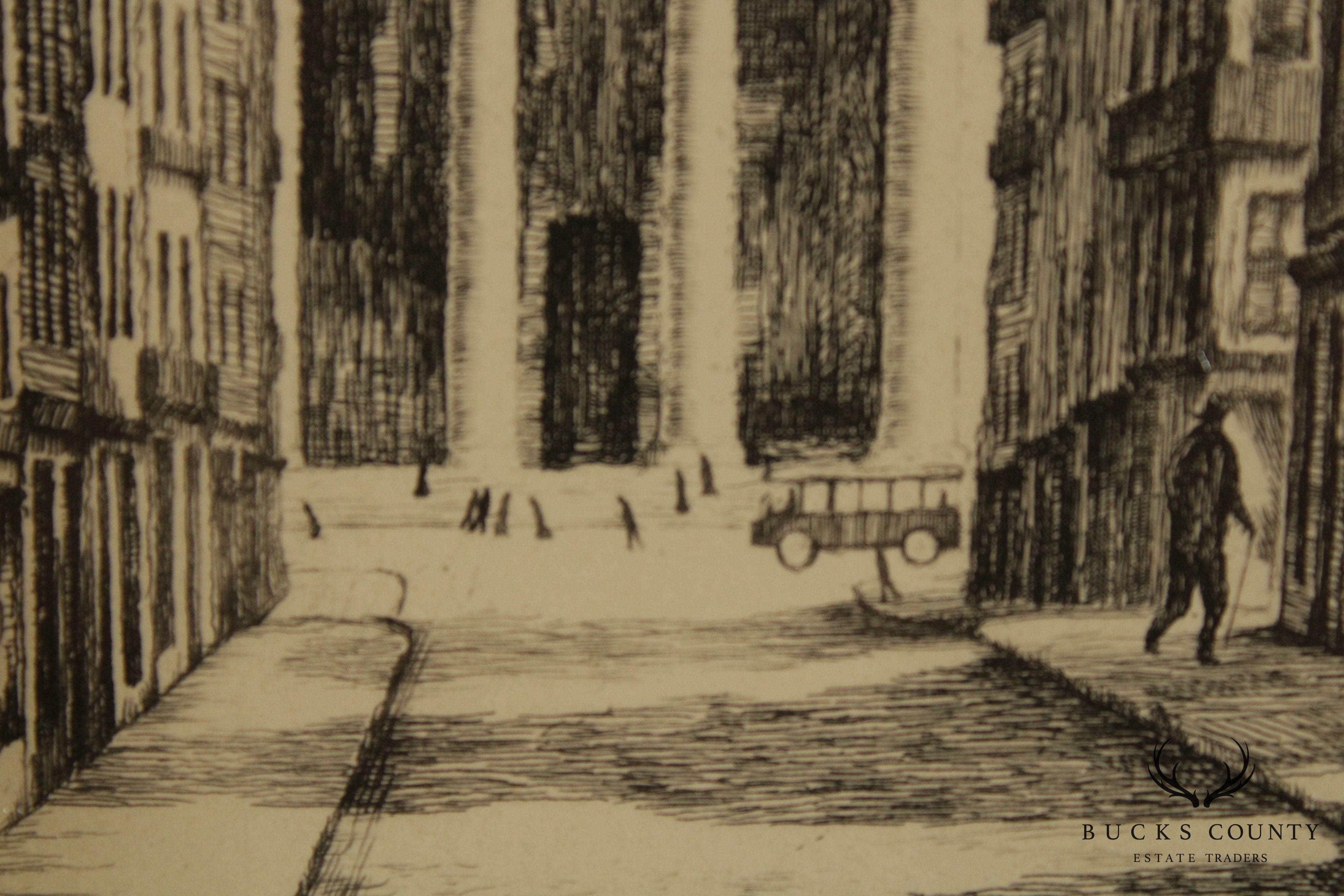 French Paris Street Scene Pair of Etchings