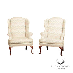 SHERRILL QUEEN ANNE STYLE VINTAGE PAIR OF WINGBACK ARMCHAIRS