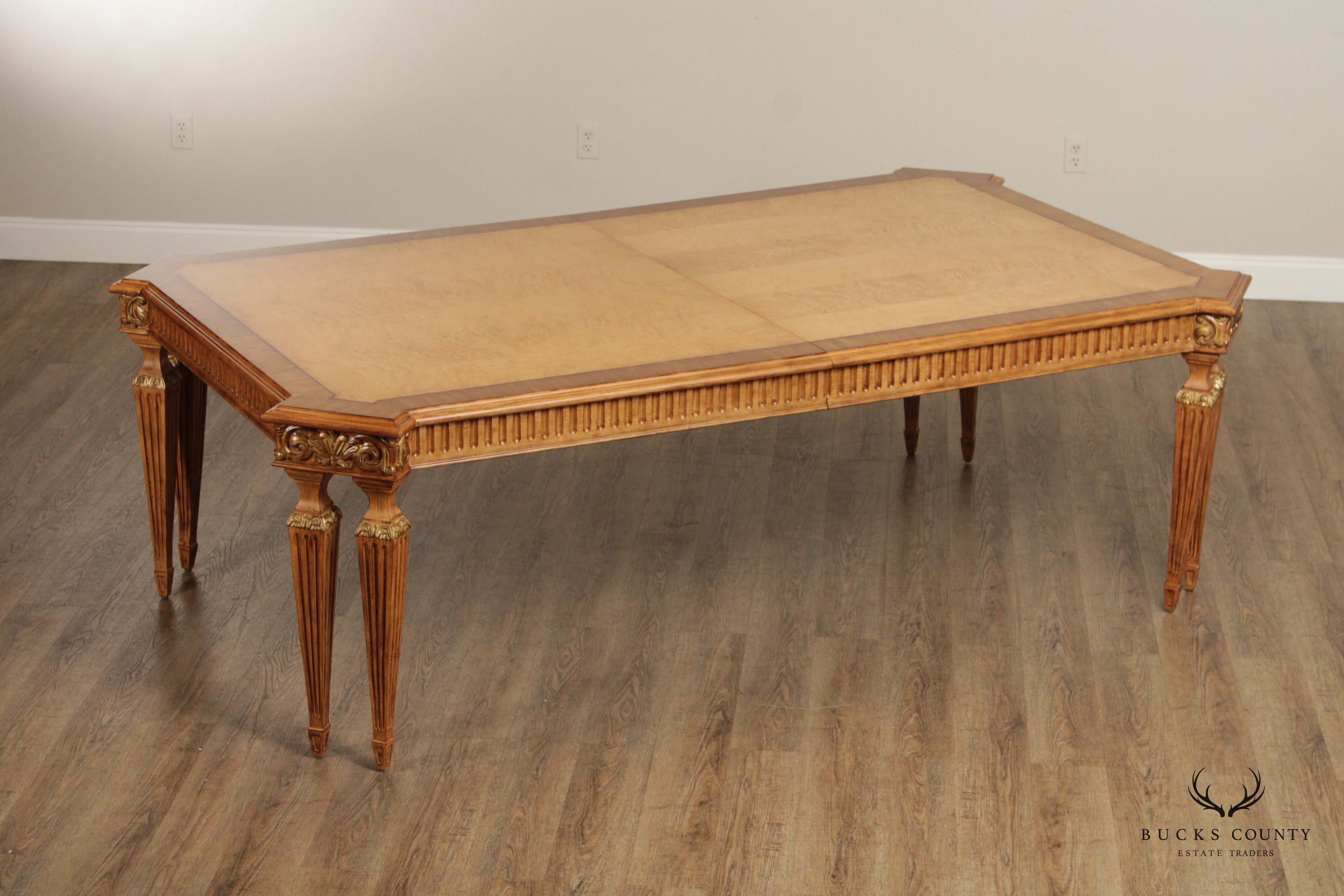 Jeffco French Louis XVI Neoclassical Style Carved Burlwood Extendable Dining Table