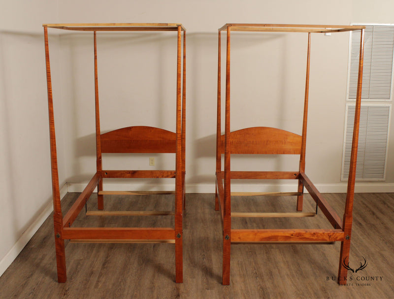 Tiger Maple Custom Pair of Twin Canopy Poster Beds