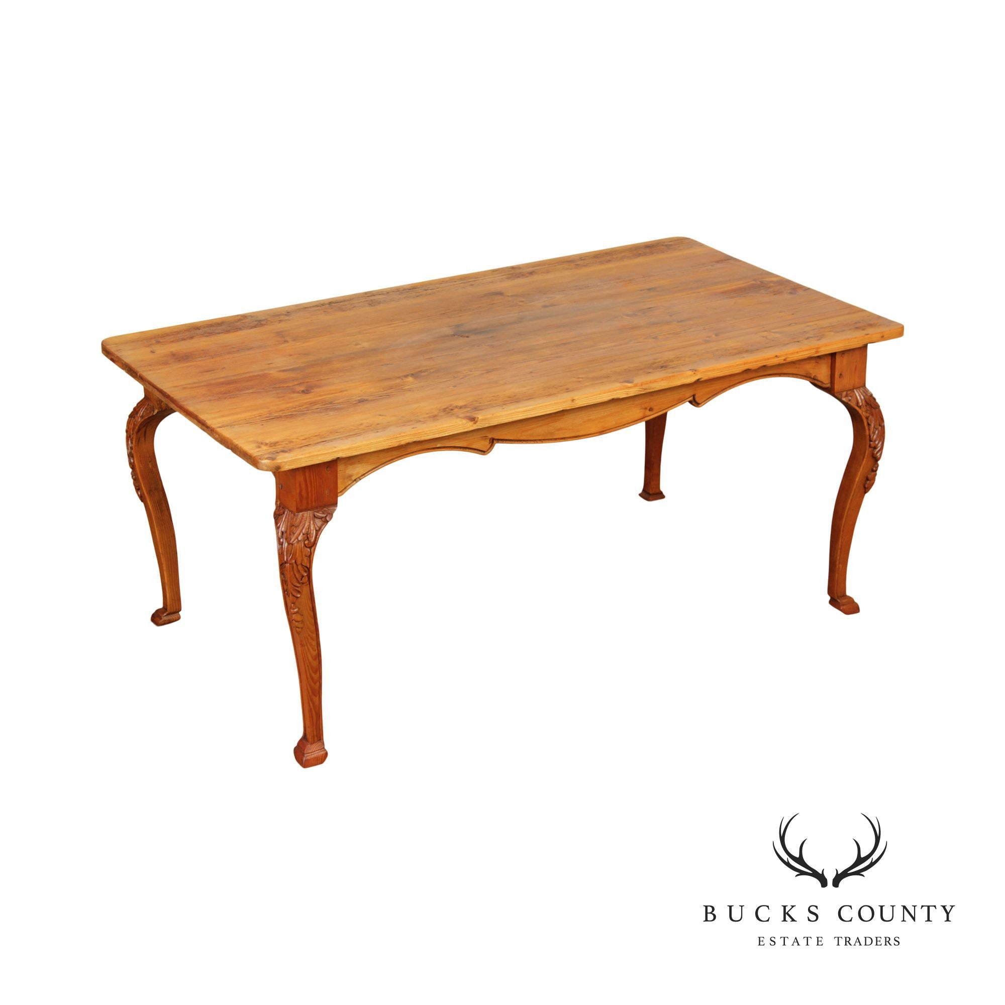 French Country Farmhouse Style Pine Carved Dining Table