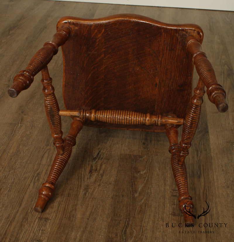 Antique Victorian Oak Turned Spindle Side Chair With Curved Dolphins