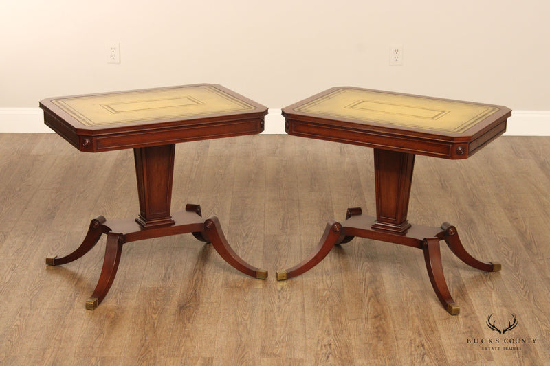 English Regency Style Pair of Leather Top Card Tables