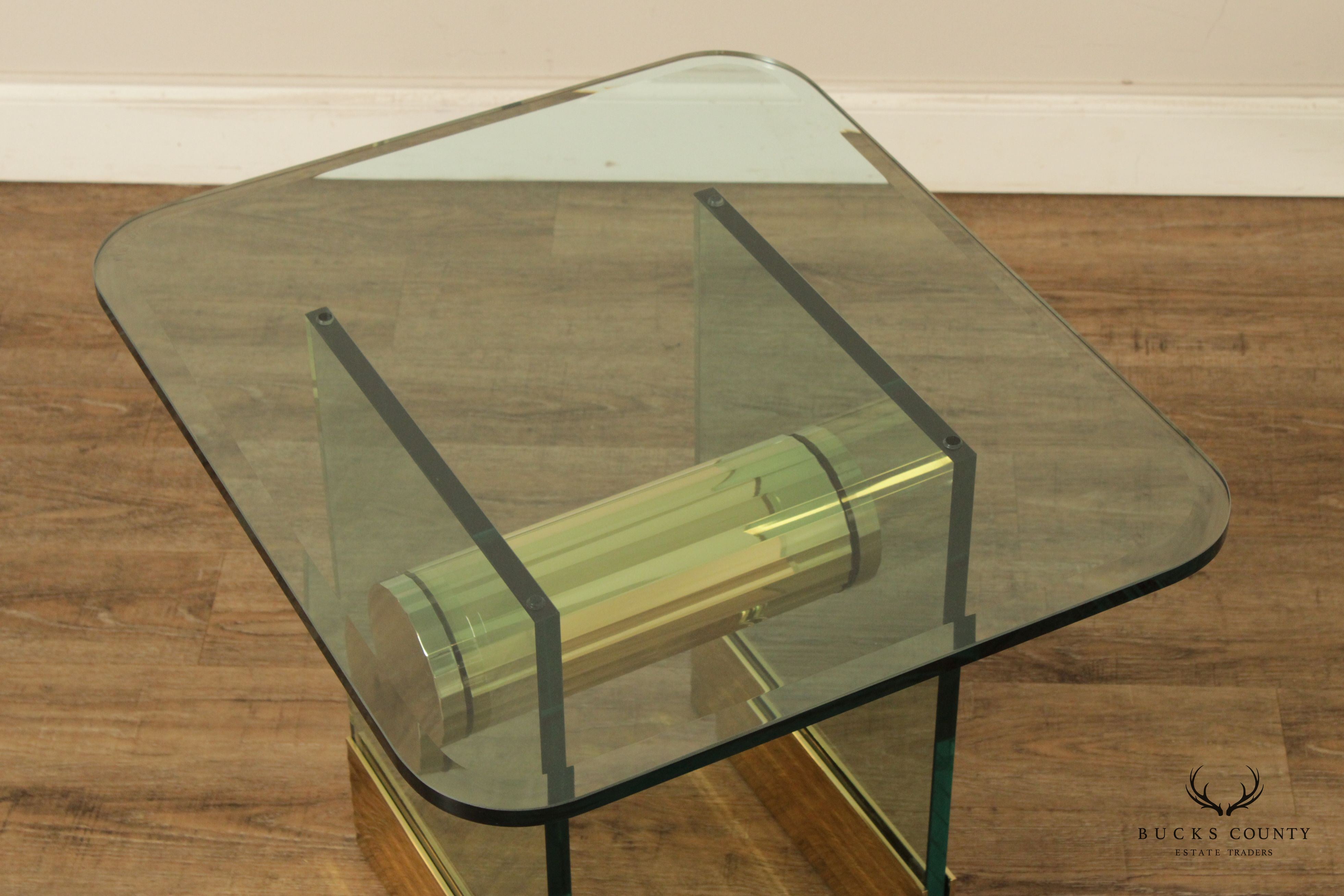 Postmodern Sculptural Brass and Glass Side Table