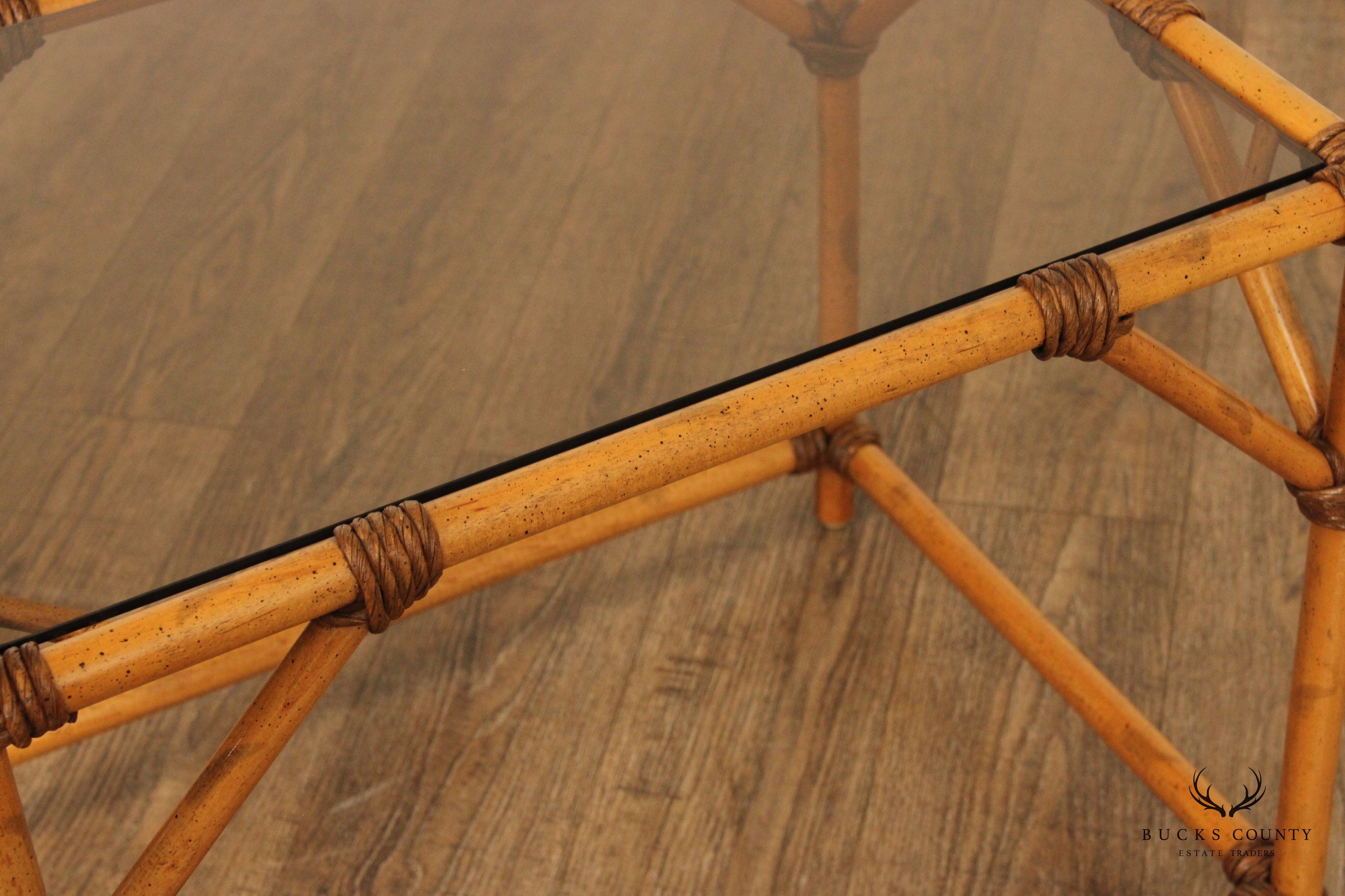 Vintage Faux Bamboo Glass Top Side Table