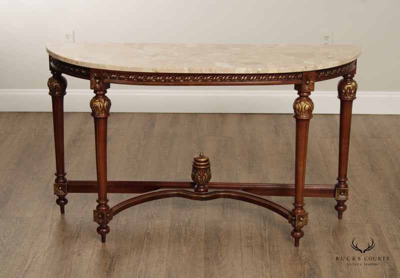 French Louis XVI Style Marble Top Demilune Console