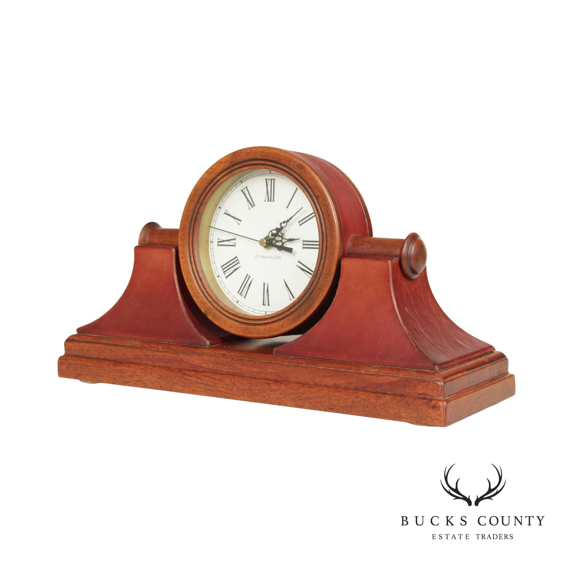 Ethan Allen Traditional Style Leather Wrapped Mantel Clock