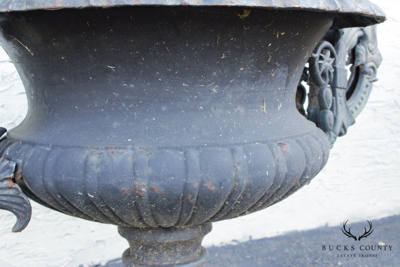 Large Vintage Pair Cast Iron Garden Urns