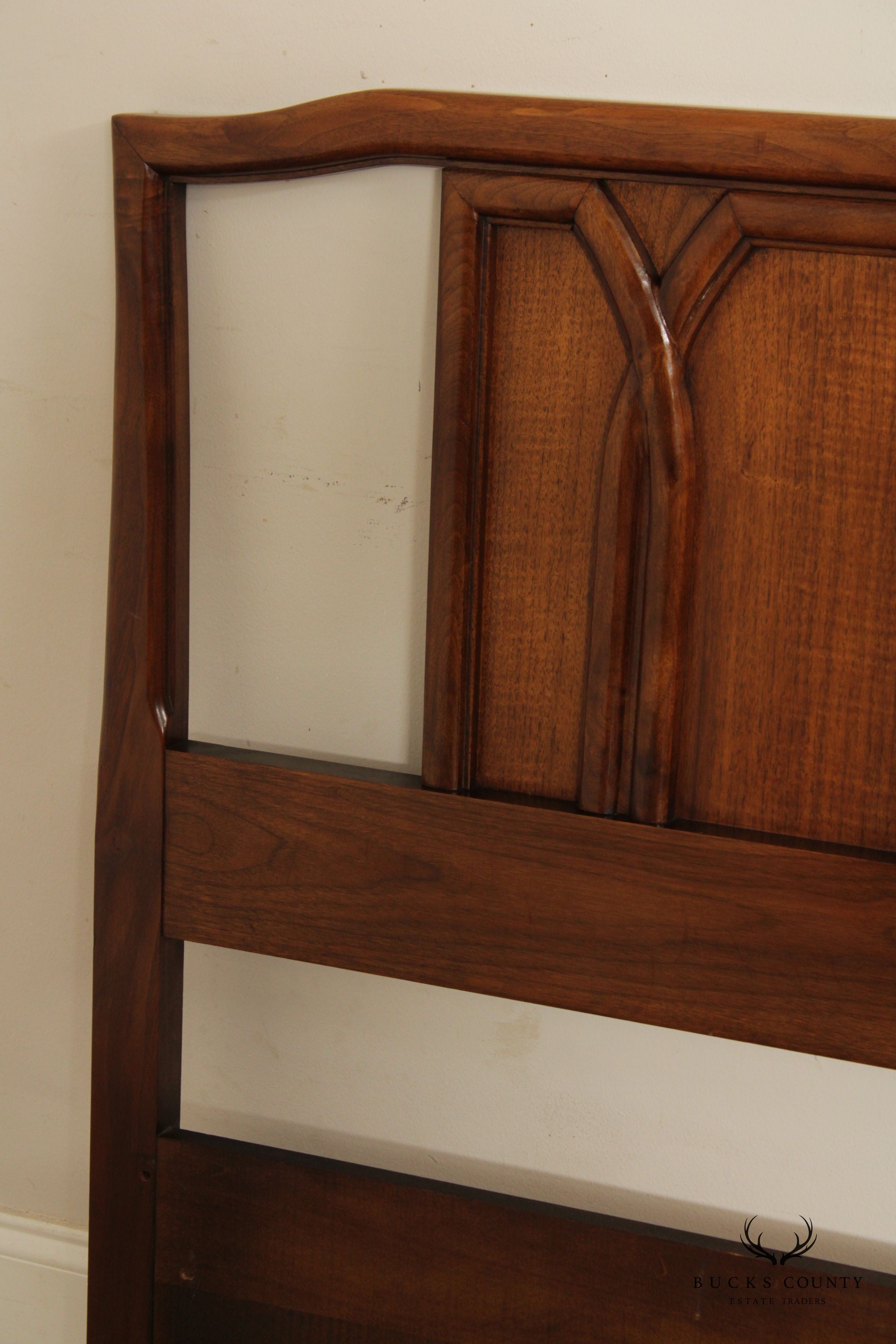 Mid Century Modern Sculpted Walnut King Size Headboard