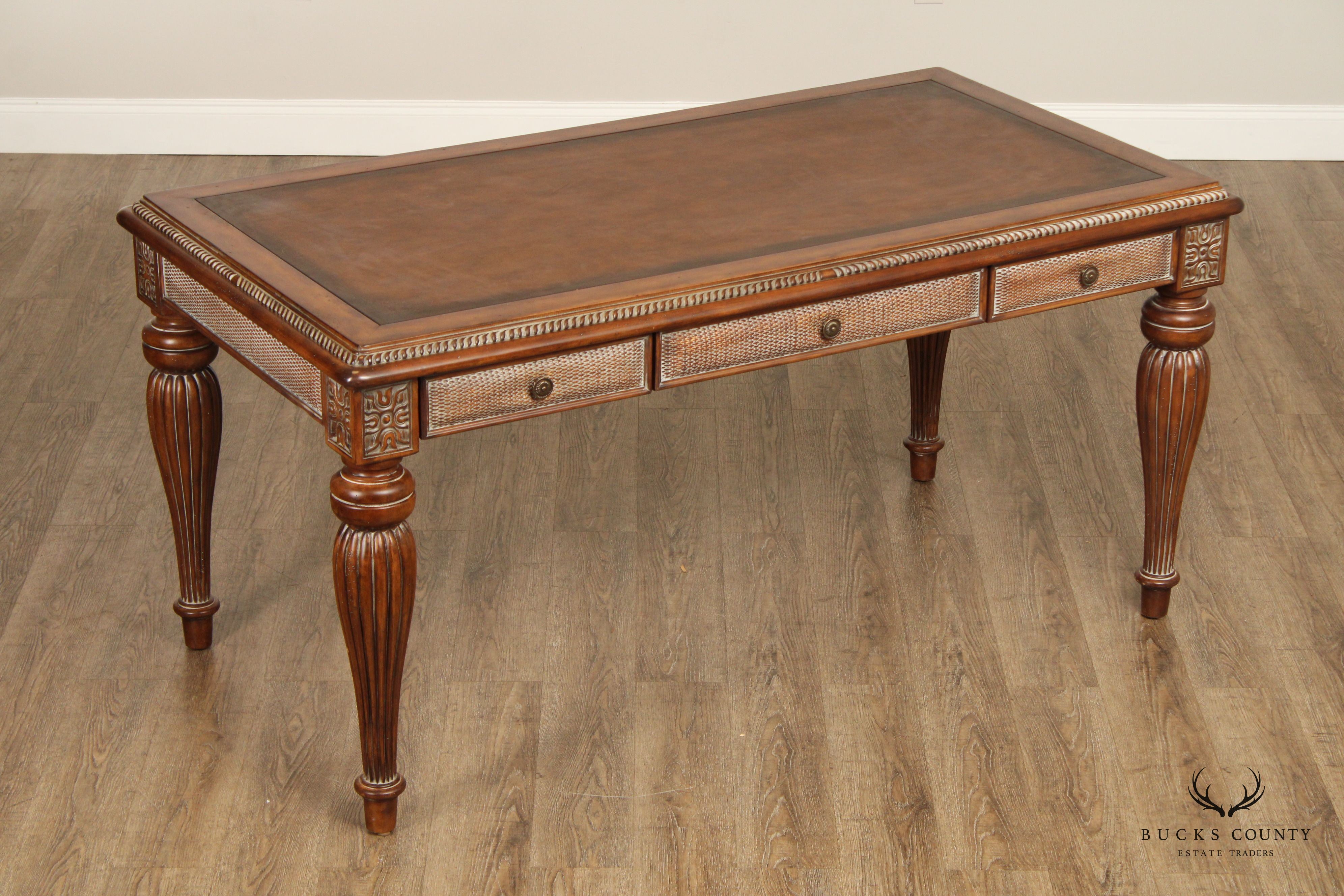 British Colonial Style Leather Top Writing Desk