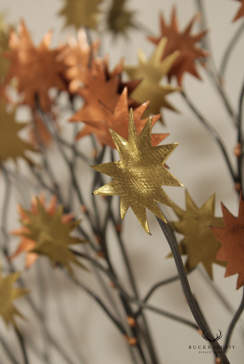 Modern Tree And Star Leaf Form Metal Wall Sculpture