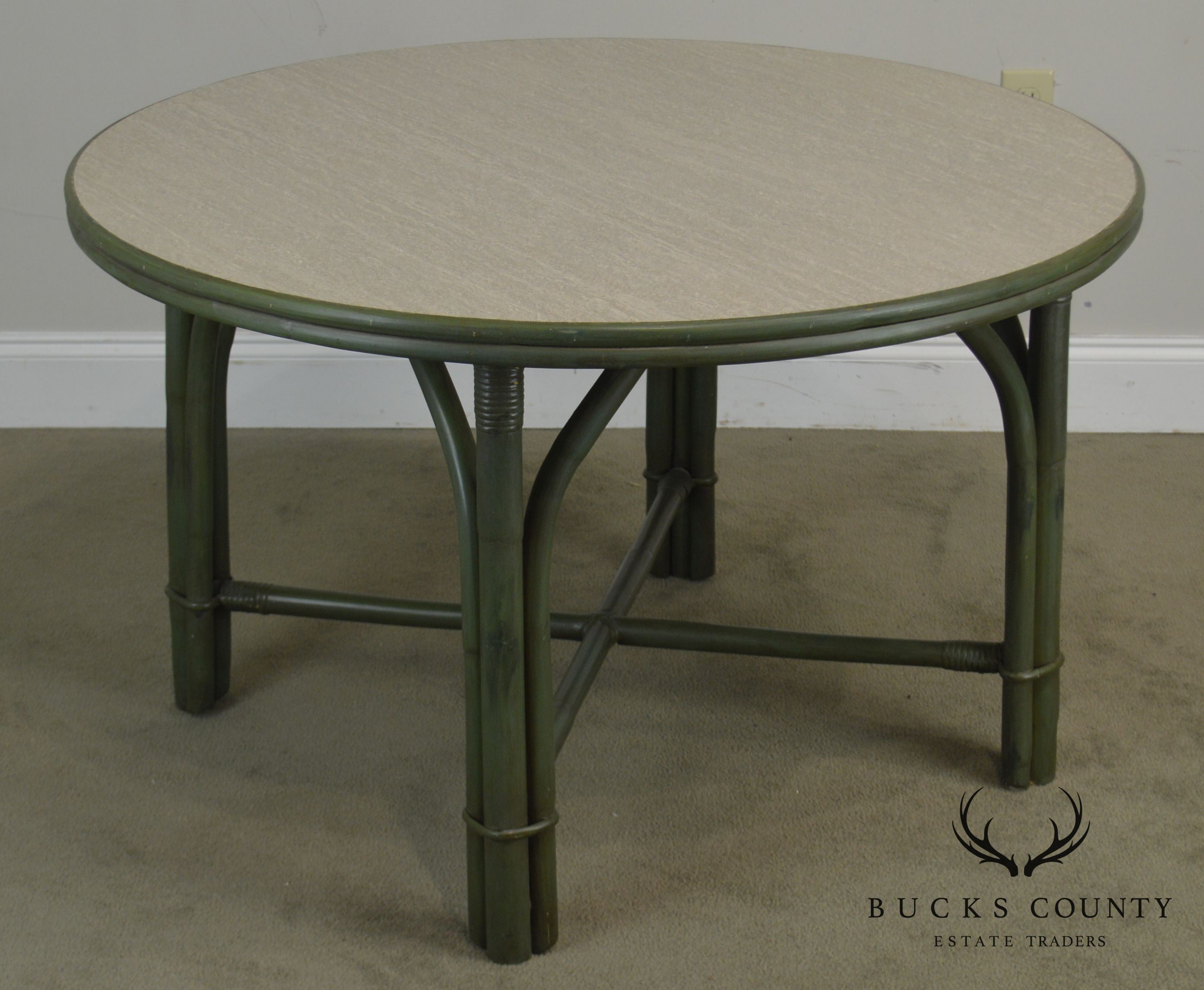 Ficks Reed Green Painted Vintage Round Side Table