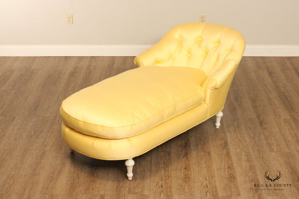 French Louis XVI  Style Tufted Back Yellow Chaise Lounge