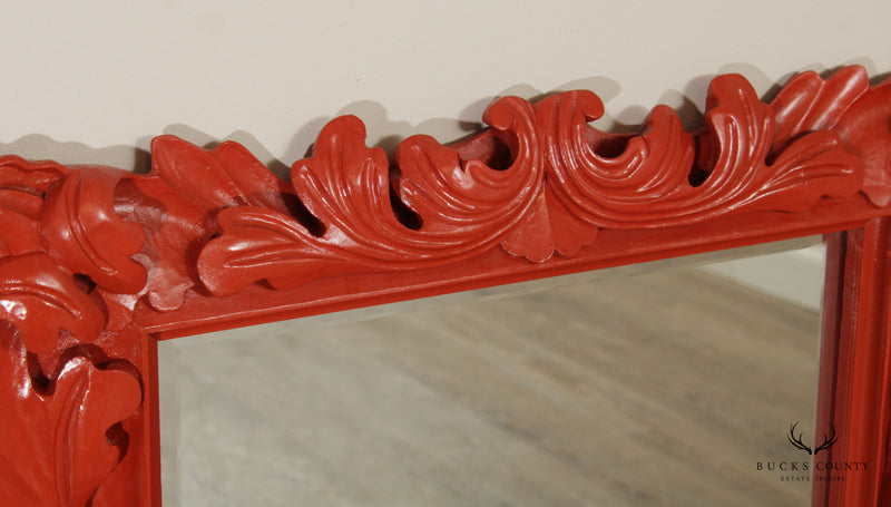Vintage Foliate Carved Red Painted Wall Mirror