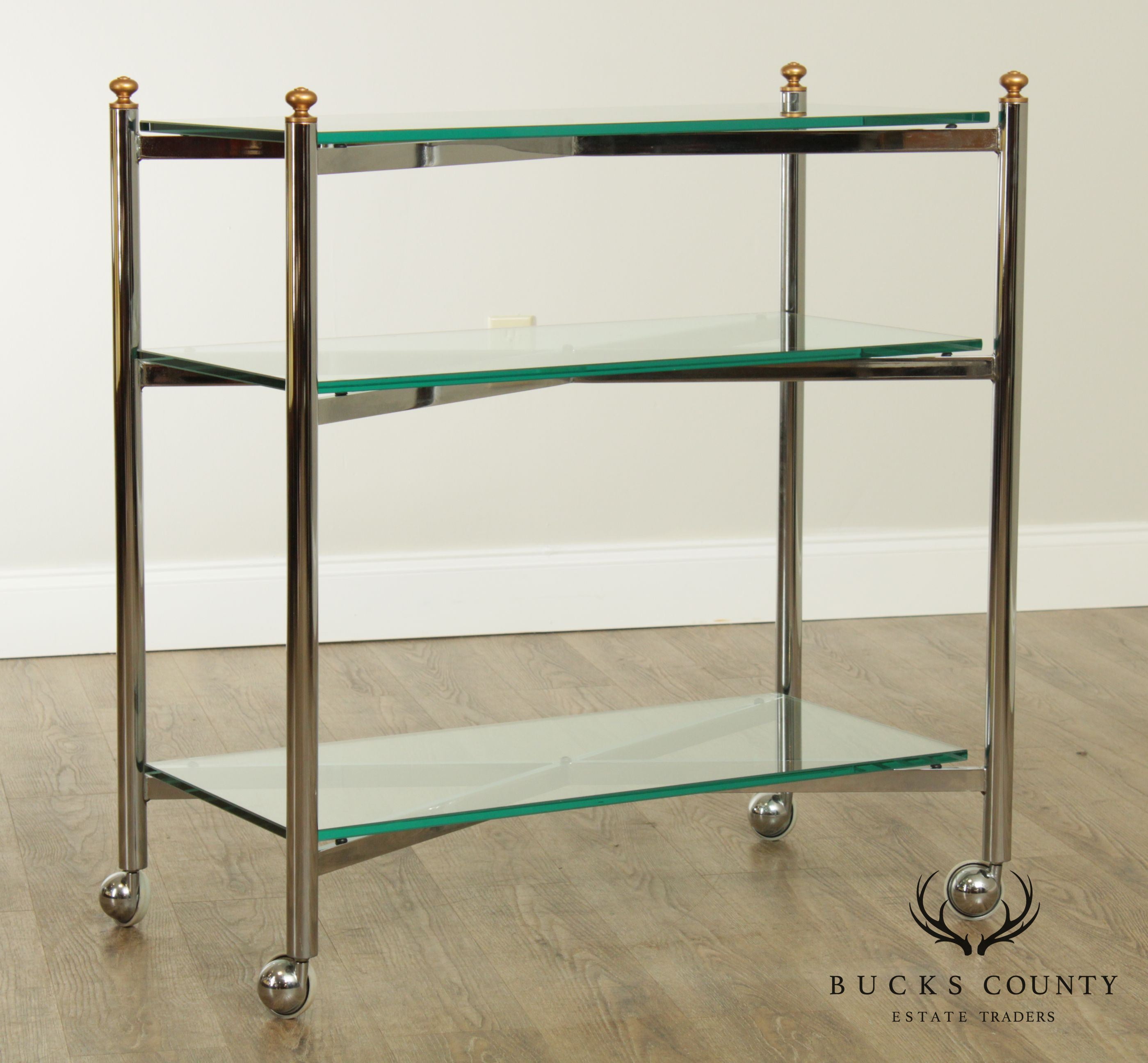 Directoire Style Vintage Chrome And Glass 3 Tier Bar Cart