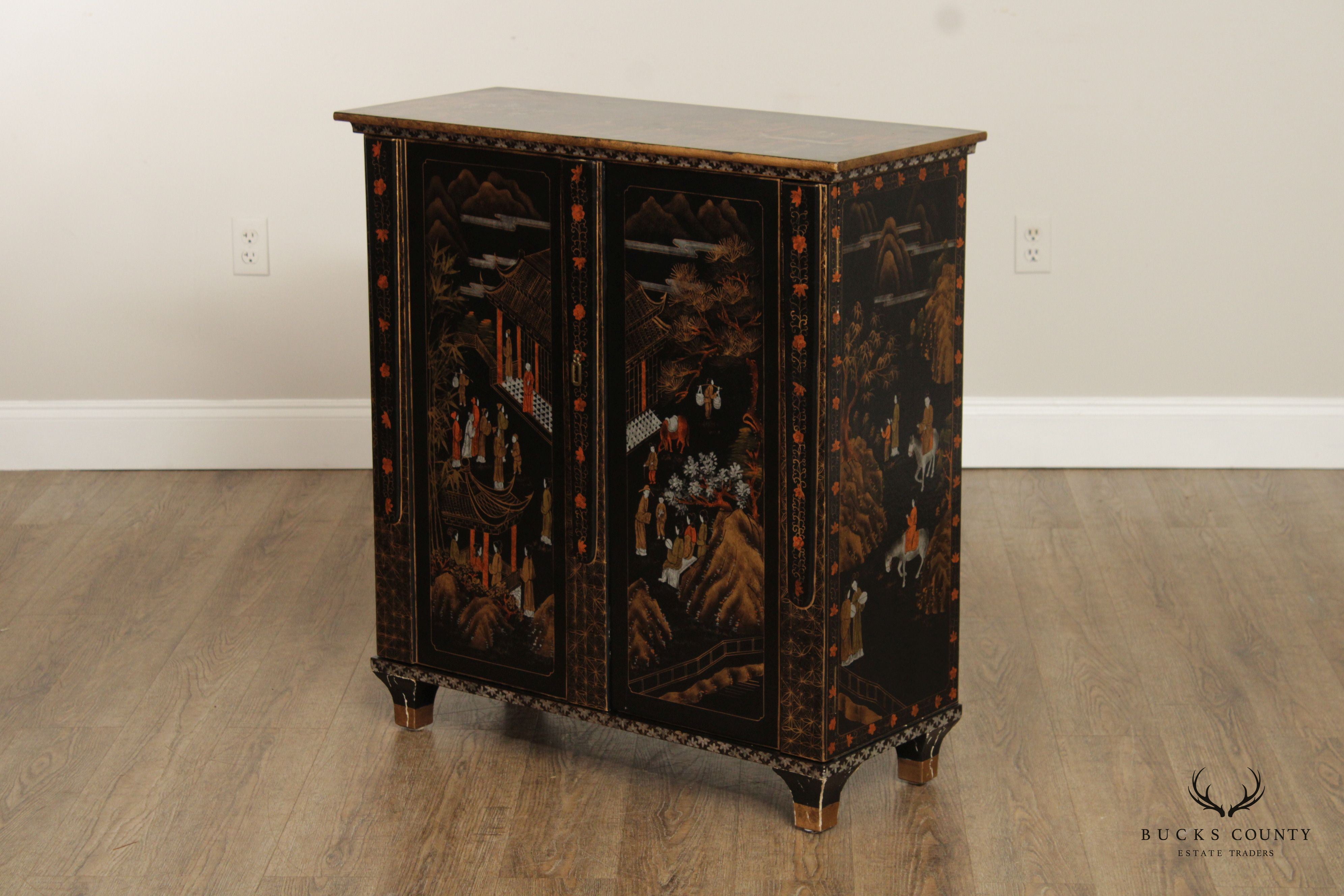 Decorative Crafts Inc. Chinoiserie Decorated Console Cabinet