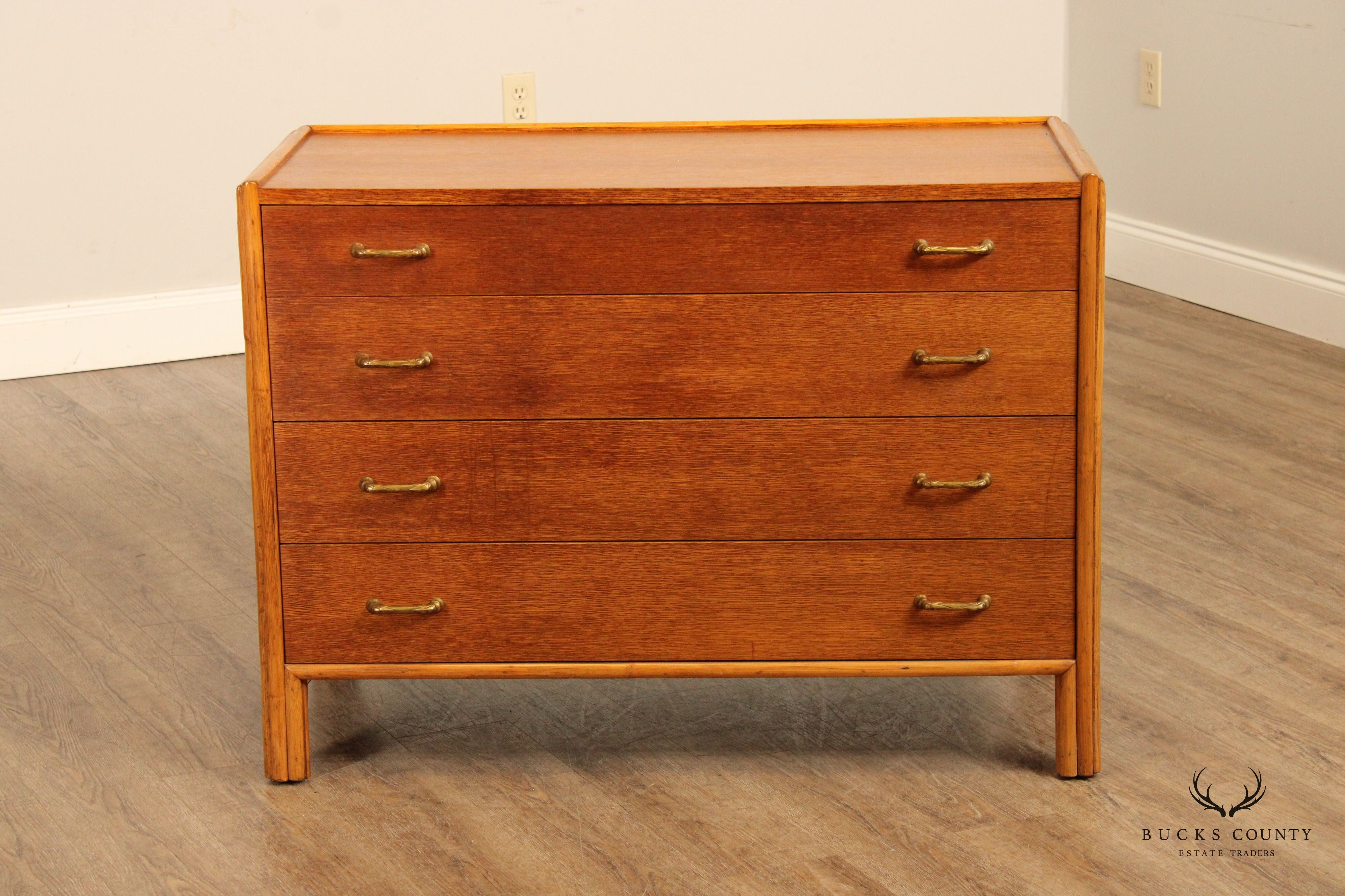 McGuire Mid Century Modern Rattan and Oak Single Dresser Bachelor Chest