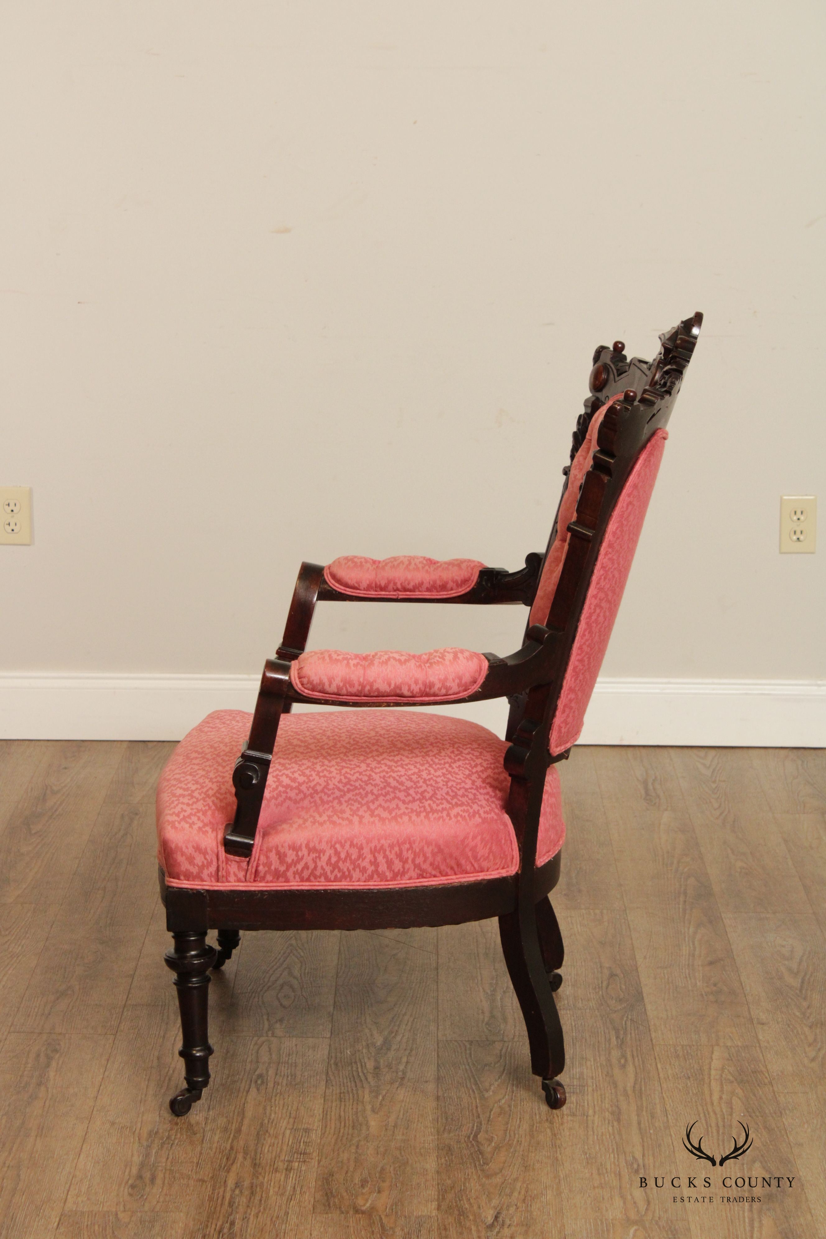 Antique Victorian Renaissance Carved Walnut Armchair