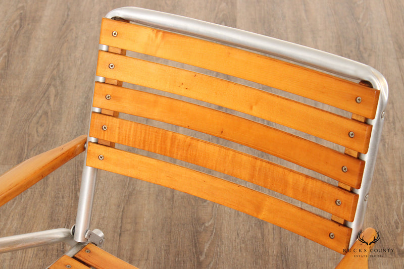 Mid Century Modern Style Pair Wooden Folding Deck Chairs