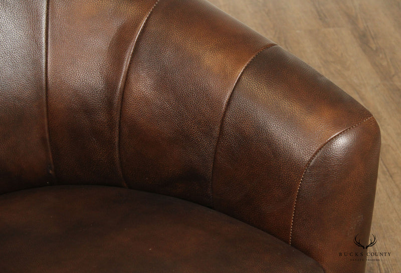 Natuzzi Pair of 'Mazaro' Brown Leather Swivel Club Chairs
