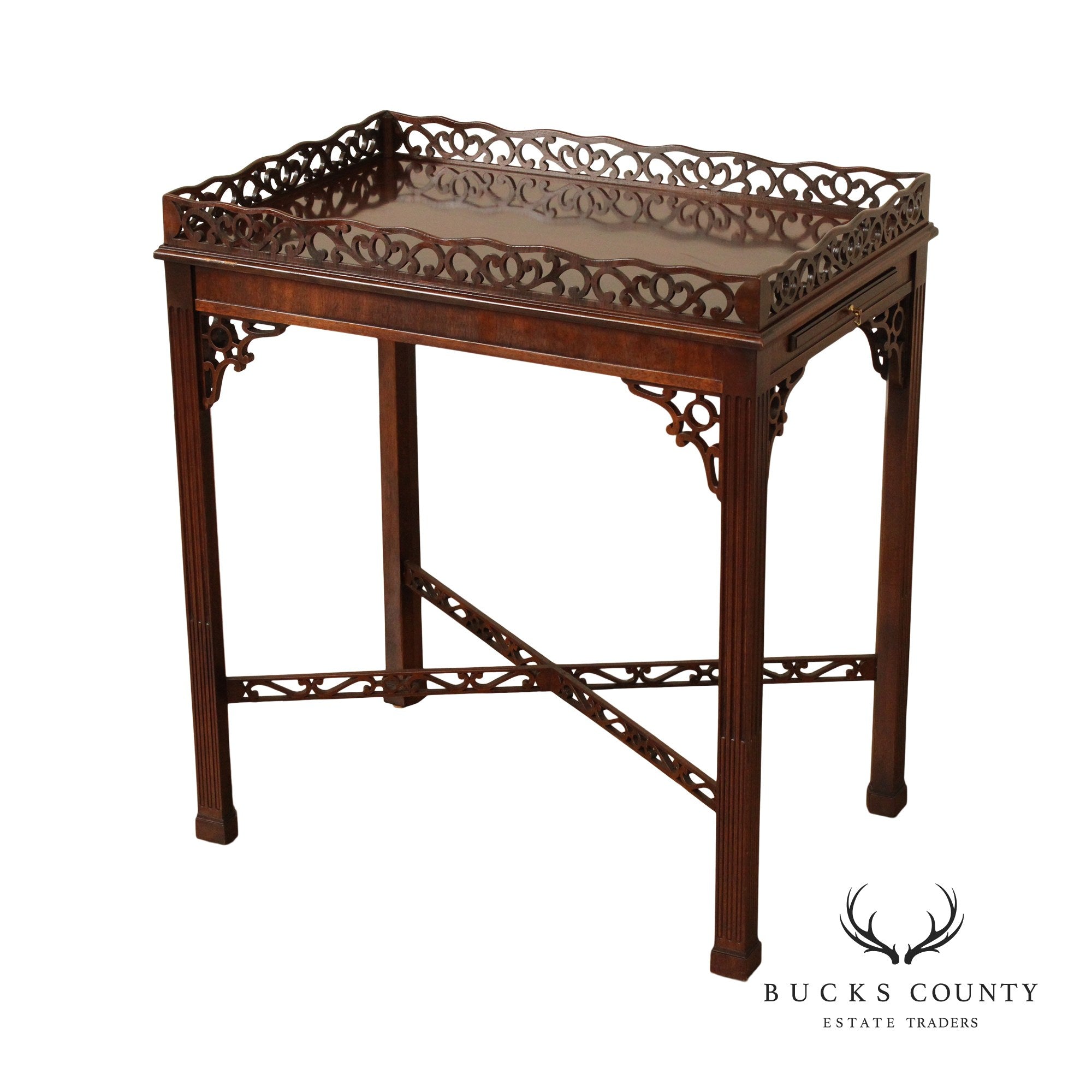 Chinese Chippendale Style Carved Mahogany Tea Table