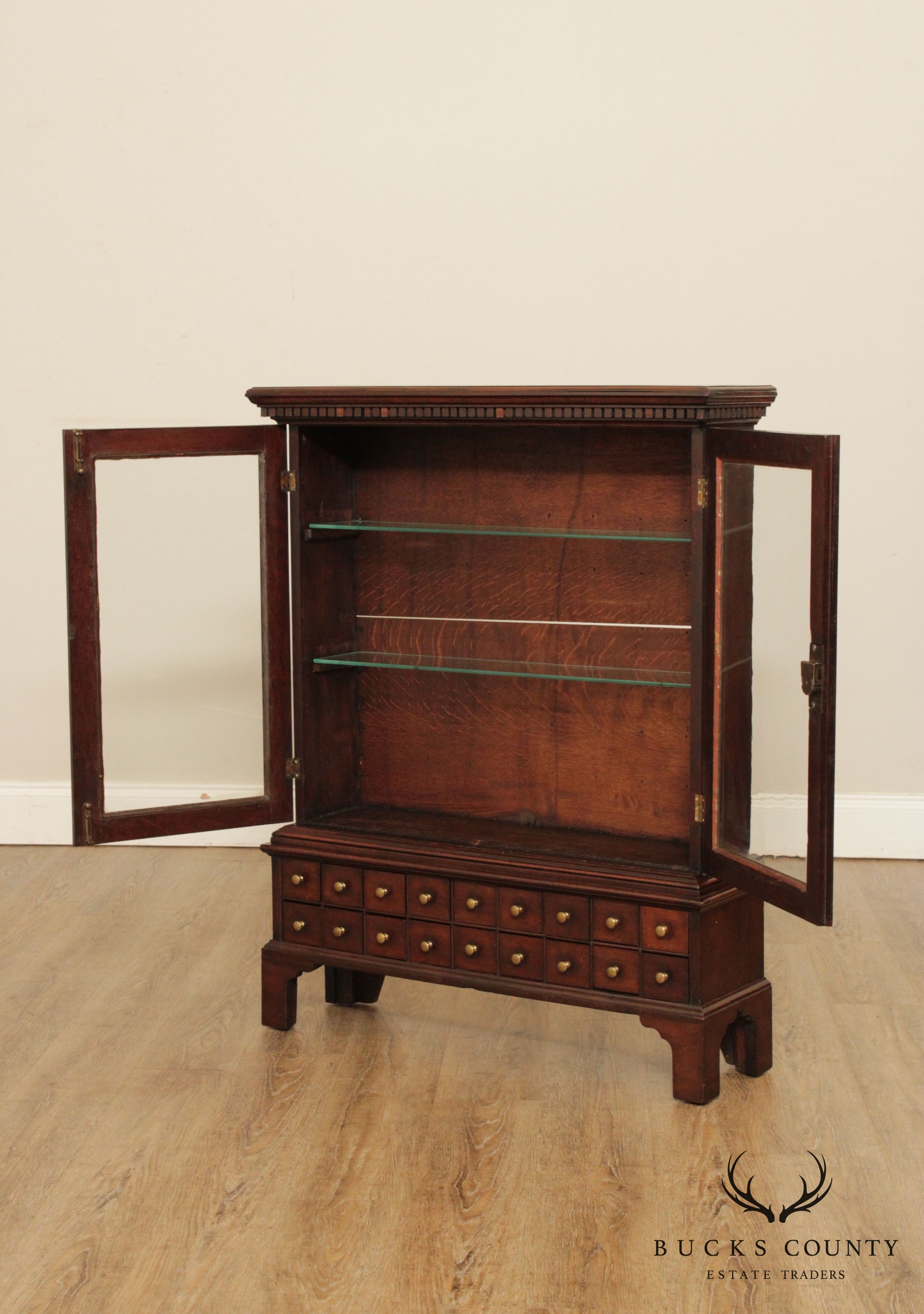 Antique English Mahogany 2 Piece Apothecary Cabinet