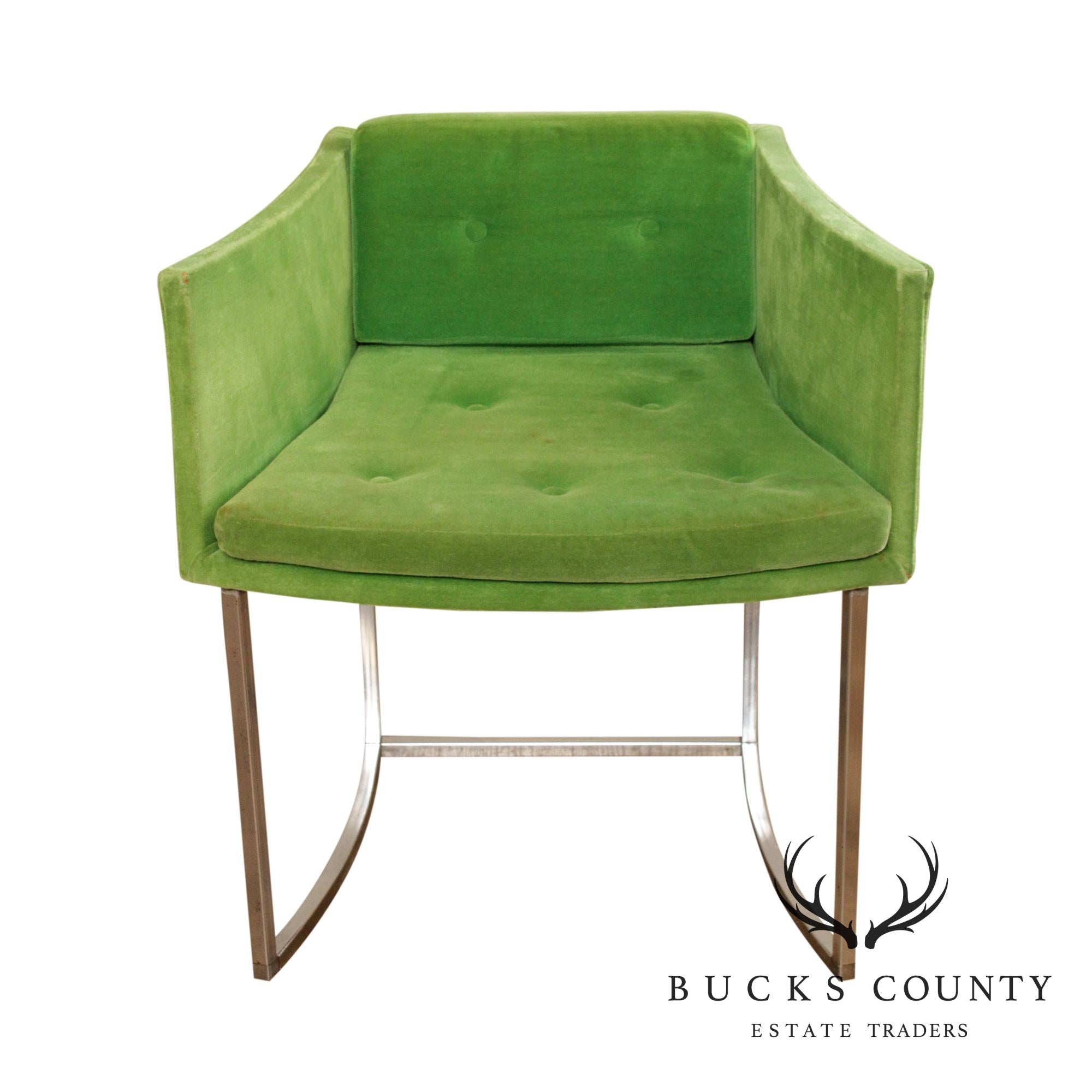 Mid Century Modern Chrome & Green Velvet Armchair