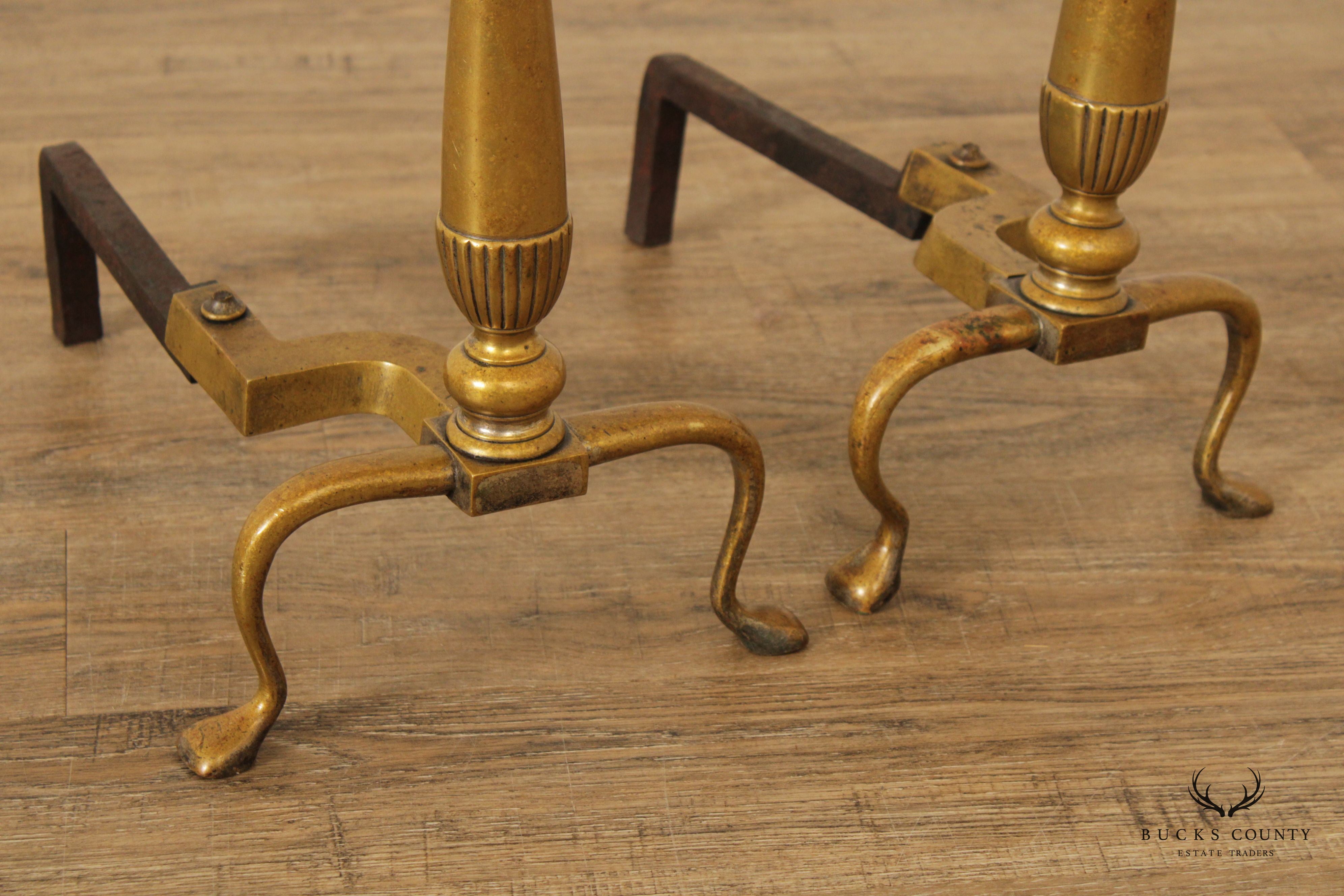 Federal Style Quality Pair of Brass Fireplace Andirons