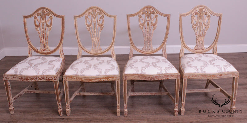 Hepplewhite Style Set 6 Crackle Painted Dining Chairs