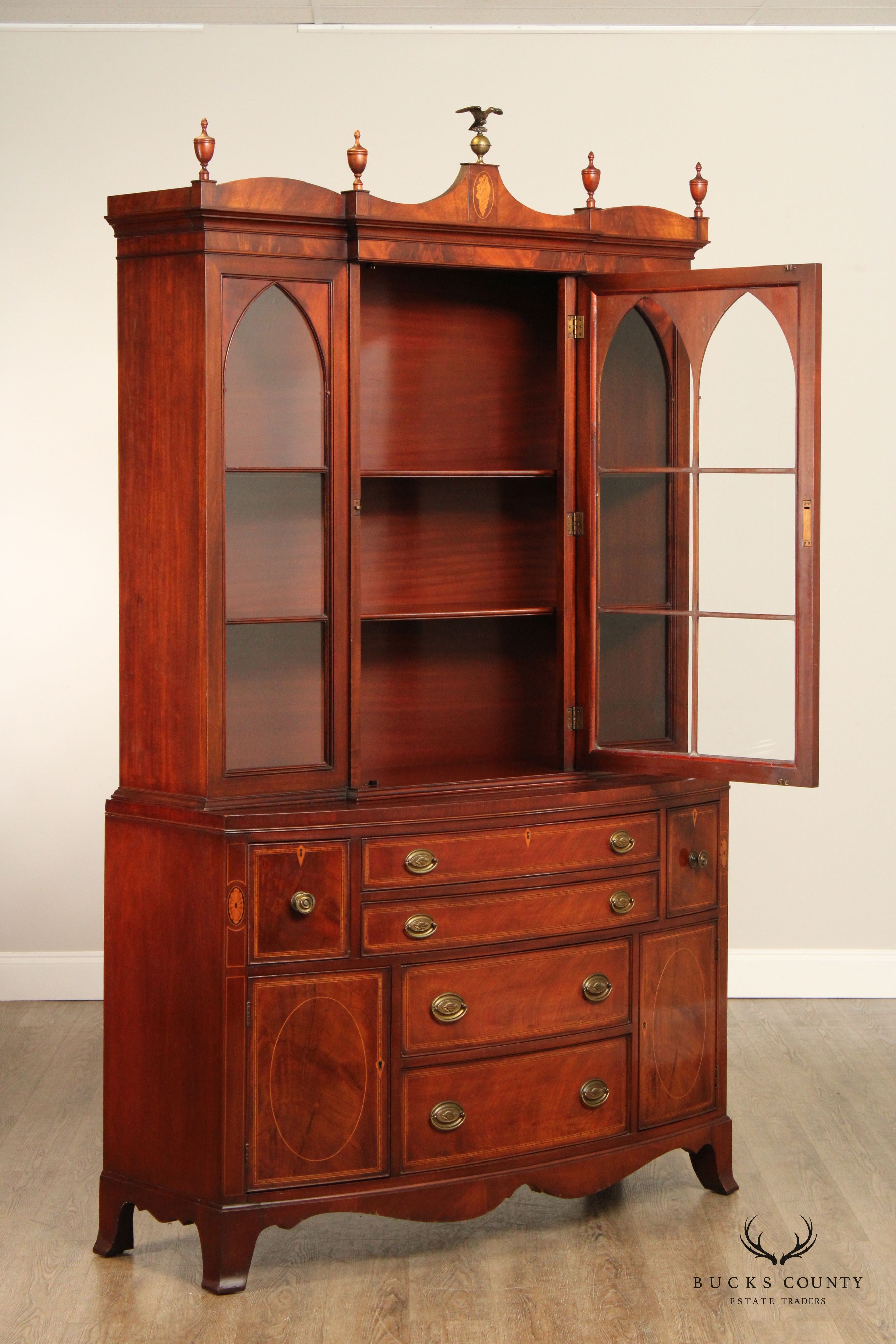 Federal Style Inlaid Mahogany China Cabinet Bookcase