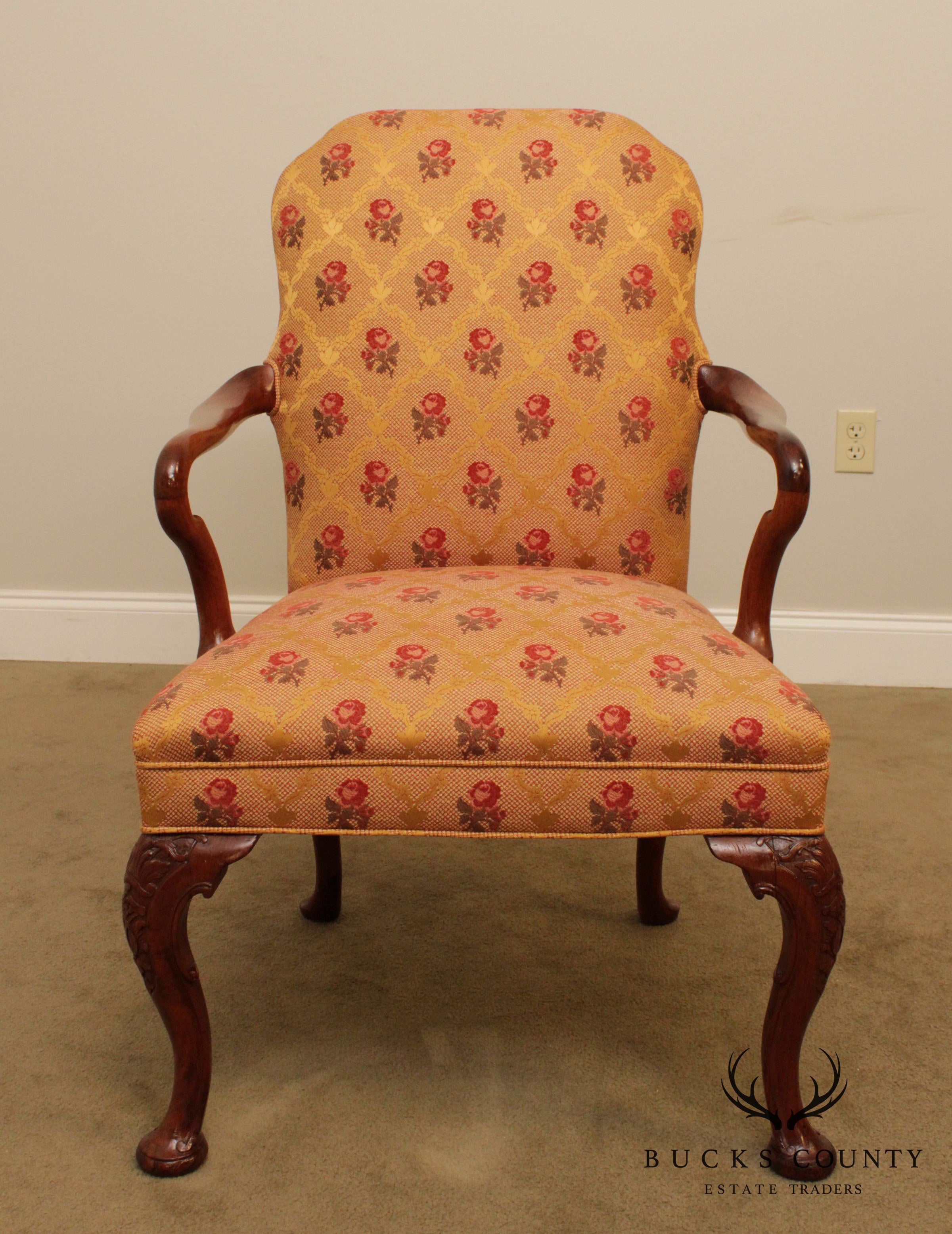 Queen Anne Style Custom Quality Vintage Walnut Armchair