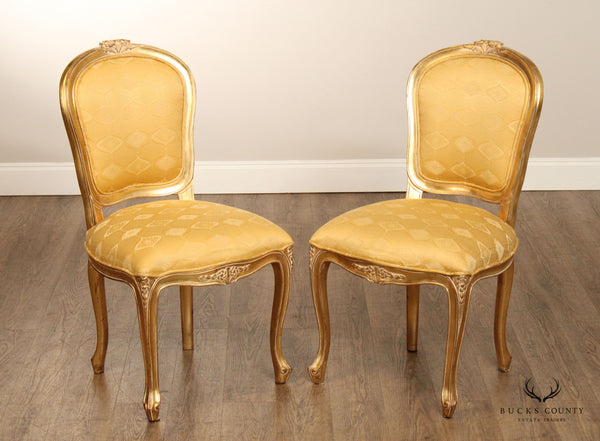French Louis XV Style Pair of Giltwood Side Chairs