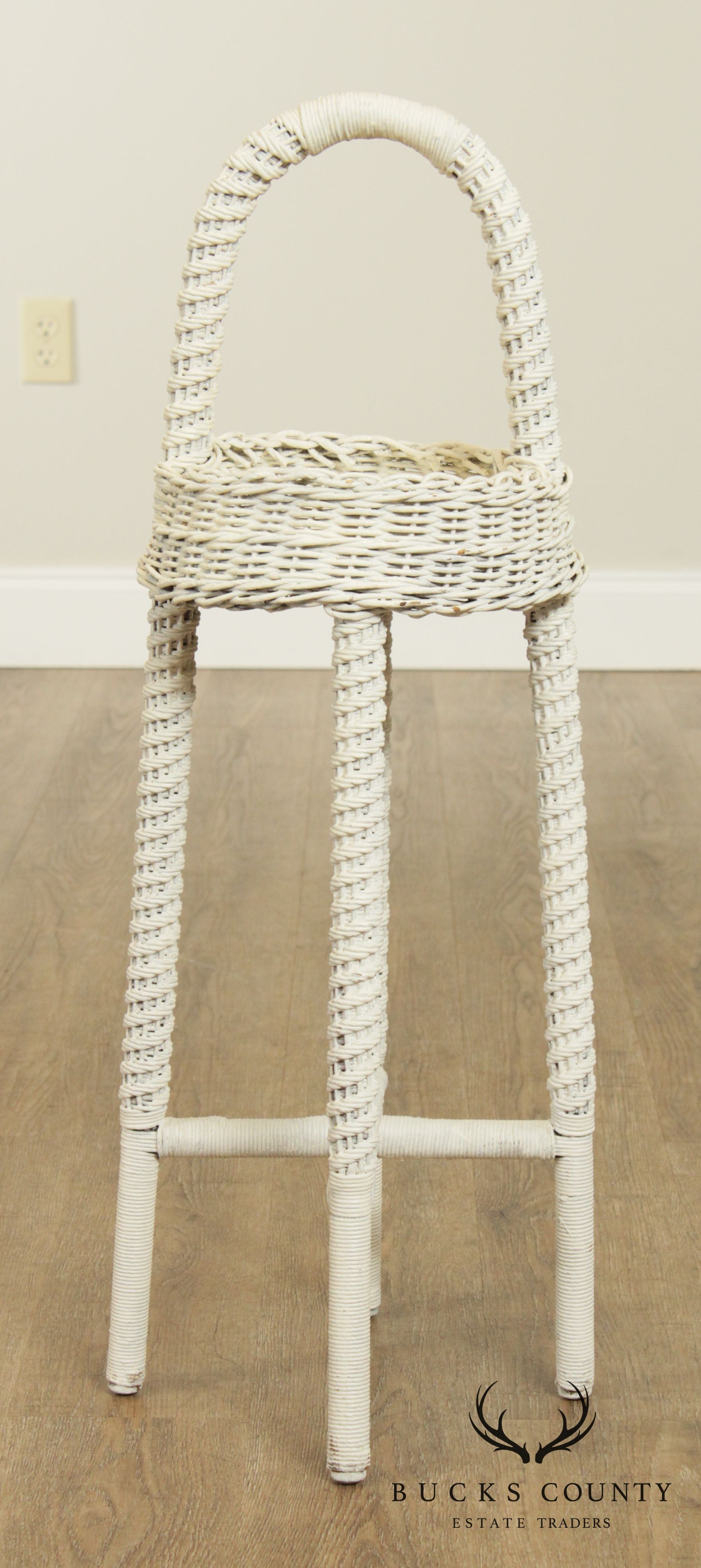 Vintage White Wicker Plant Stand