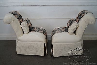 Henredon Schoonbeck Pair of White Tapestry Upholstered Lounge Chairs