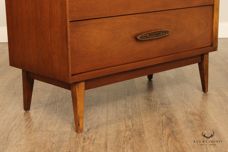 Bassett Furniture Mid Century Modern Walnut Tall Chest of Drawers