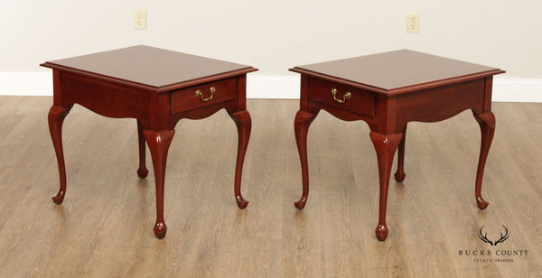 Ethan Allen Queen Anne Style Pair of Cherry One-Drawer End Tables
