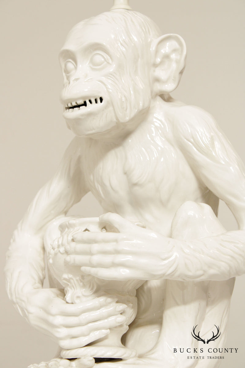 Italian Hollywood Regency Ceramic Monkey Table Lamp