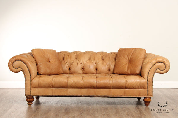 Hickory Chair Chesterfield Style Brown Leather Sofa