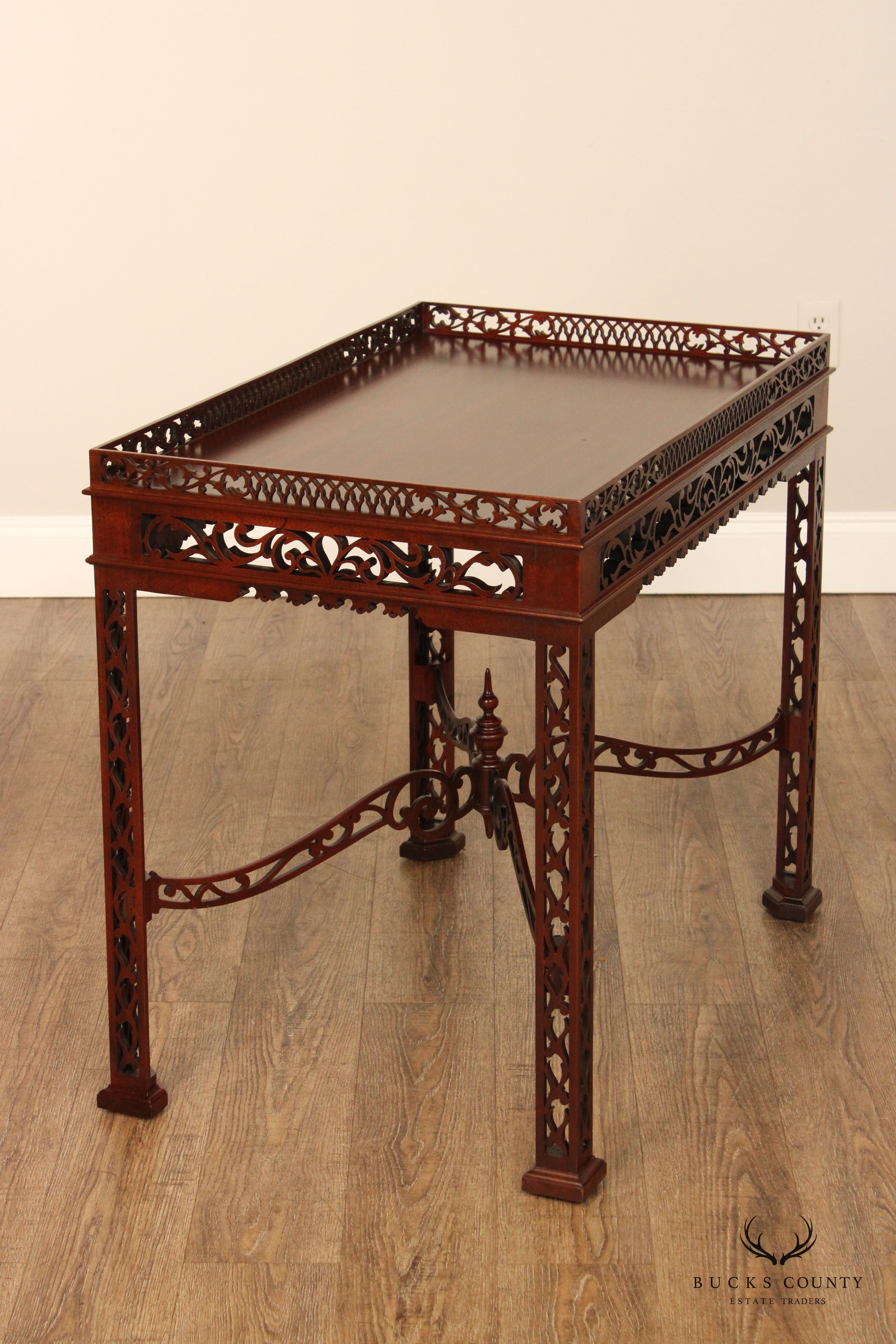 Chinese Chippendale Style Carved Mahogany Tea Table