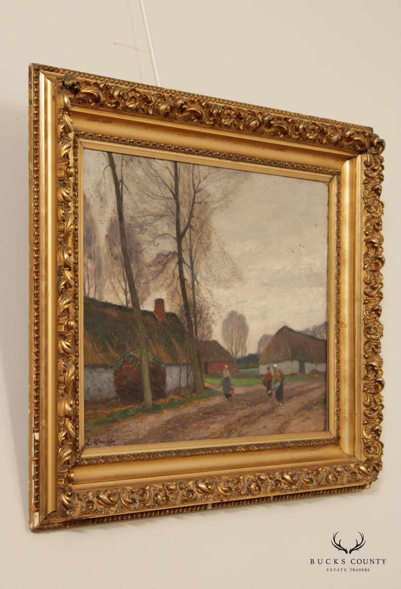 Antique German Village Original Oil Painting, by Eugen Kampf