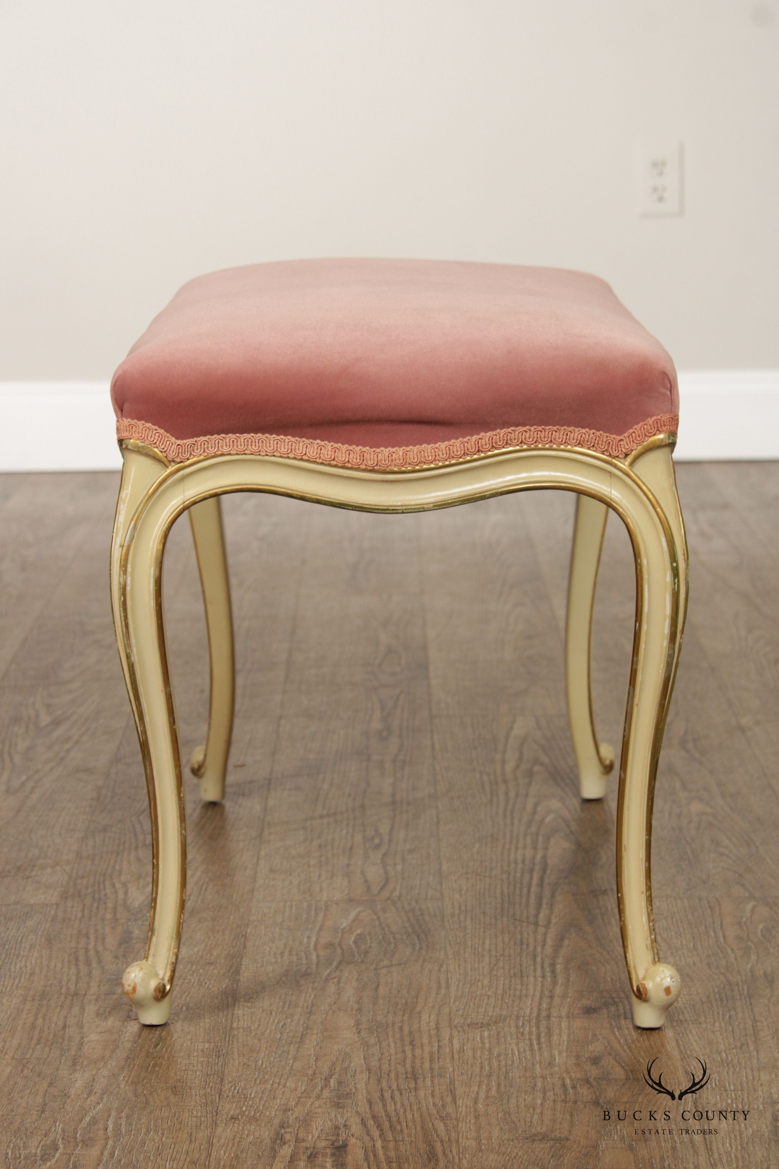 French Louis XV Style Painted and Partial Gilt Vanity Bench