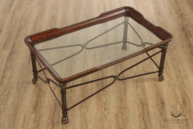 Maitland Smith Regency Style Leather Wrapped Glass Top Coffee Table