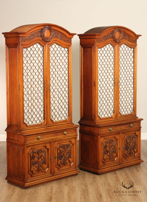 Karges Italian Renaissance Style Pair of Carved Walnut Cabinets