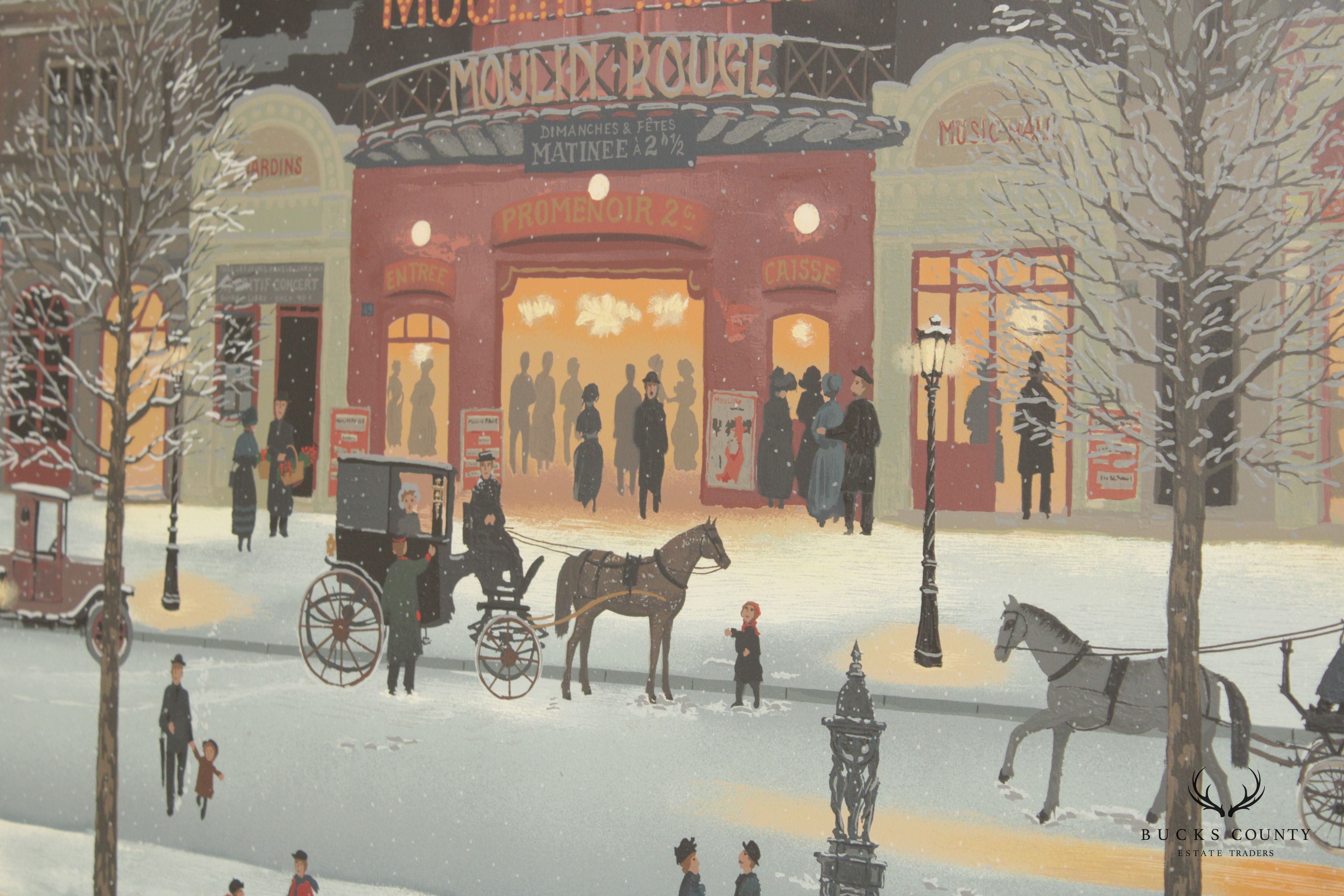 Michel Delacroix Original Epreuve D’artiste (Artist Proof)  Large Framed Lithograph 'Moulin Rouge Sous la Neige'