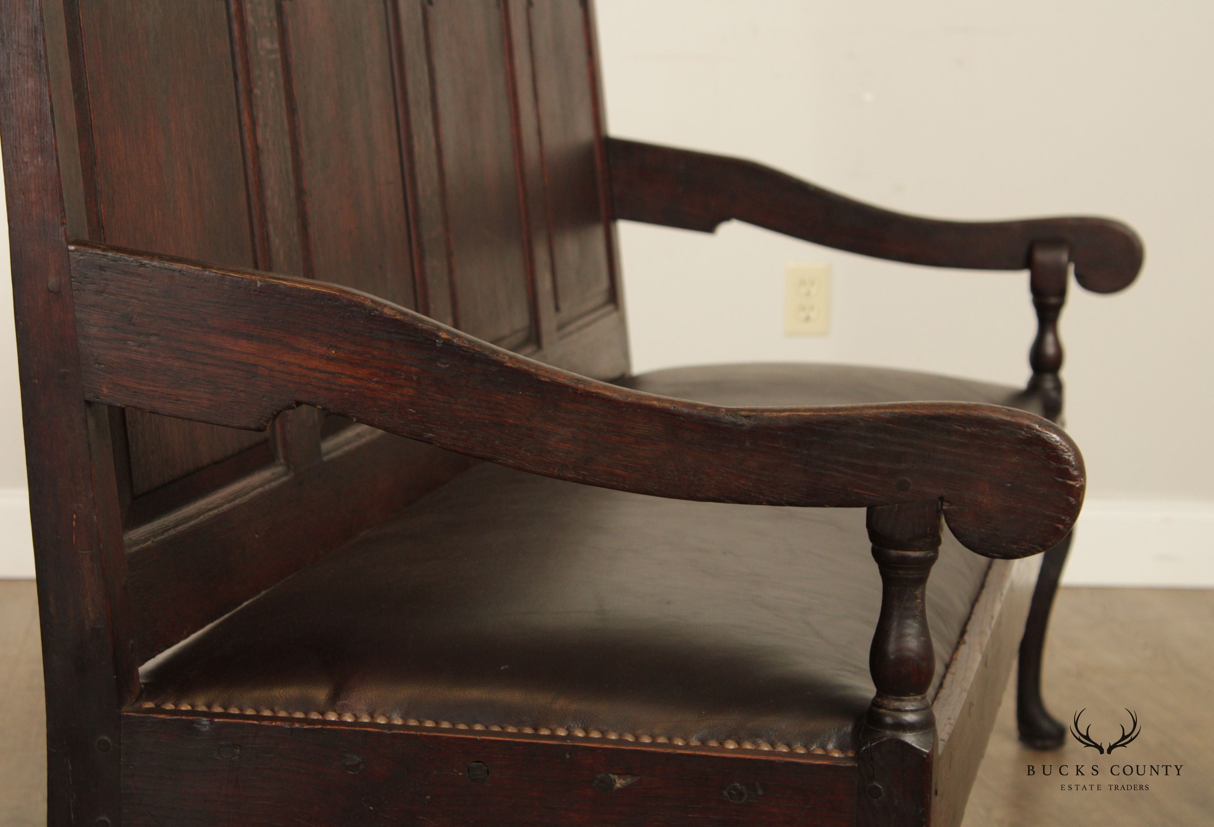 Antique 18th C. English George III Oak Settle Hall Bench