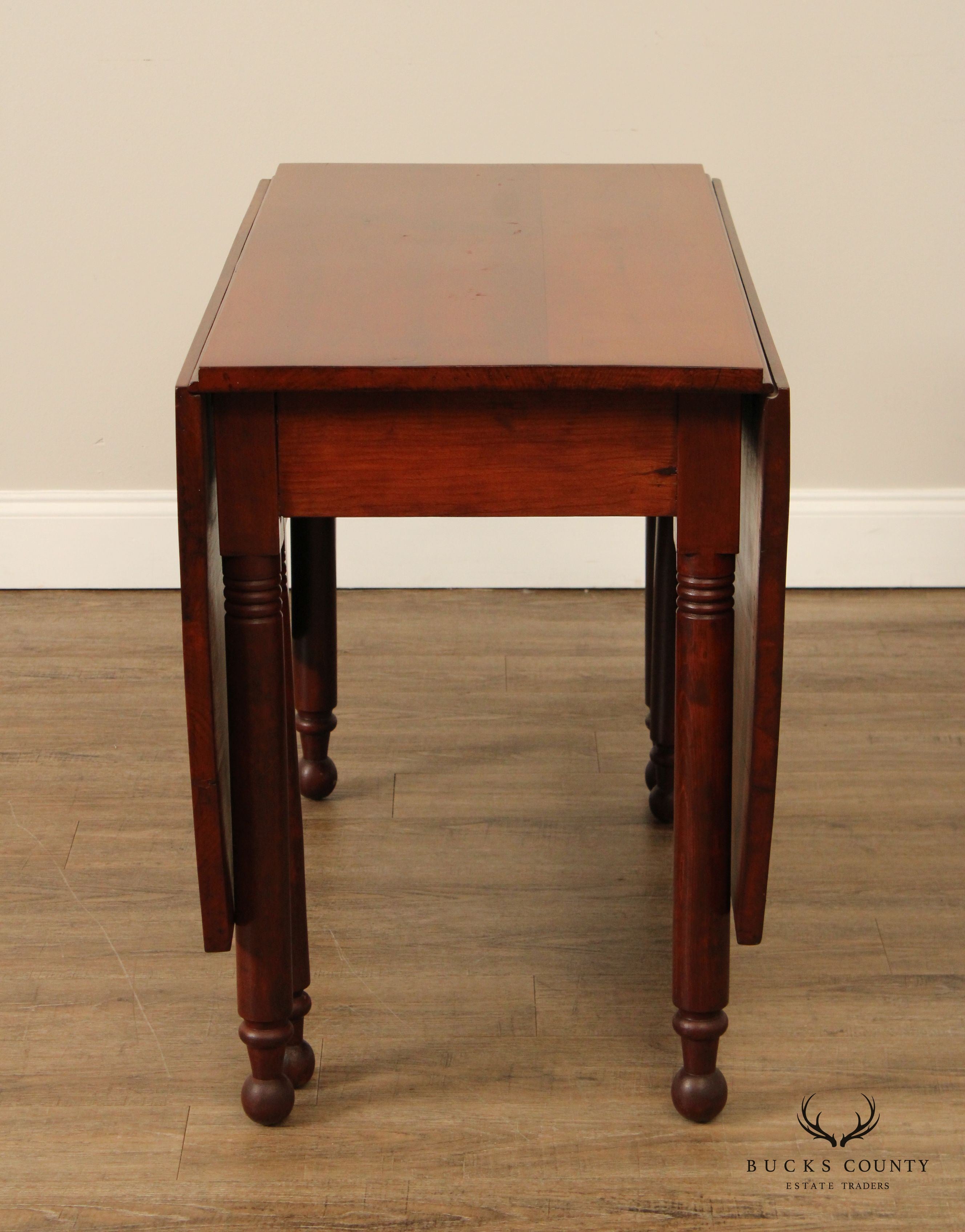 Antique American Sheraton Style Cherry Drop Leaf Dining Table